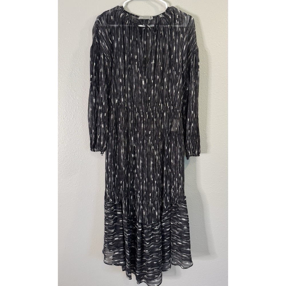 NWT Vince 100% Silk Maxi Dress S Black White Sheer Abstract Print Missing Slip